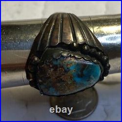 Old Pawn Native American Navajo Rich Blue Bisbee Turquoise Sterling Silver Ring