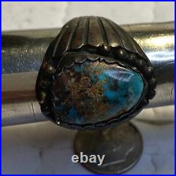 Old Pawn Native American Navajo Rich Blue Bisbee Turquoise Sterling Silver Ring