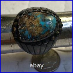 Old Pawn Native American Navajo Rich Blue Bisbee Turquoise Sterling Silver Ring