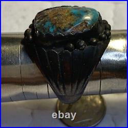 Old Pawn Native American Navajo Rich Blue Bisbee Turquoise Sterling Silver Ring