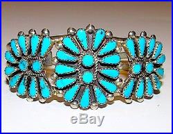 Old Pawn Native American Navajo Sterling Silver Cluster Turquoise Cuff Bracelet Old Pawn Native American Navajo Sterling Silver Cluster Turquoise Cuff Bracelet