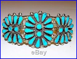 Old Pawn Native American Navajo Sterling Silver Cluster Turquoise Cuff Bracelet