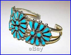 Old Pawn Native American Navajo Sterling Silver Cluster Turquoise Cuff Bracelet Old Pawn Native American Navajo Sterling Silver Cluster Turquoise Cuff Bracelet
