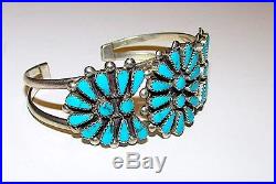 Old Pawn Native American Navajo Sterling Silver Cluster Turquoise Cuff Bracelet Old Pawn Native American Navajo Sterling Silver Cluster Turquoise Cuff Bracelet