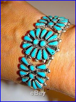 Old Pawn Native American Navajo Sterling Silver Cluster Turquoise Cuff Bracelet Old Pawn Native American Navajo Sterling Silver Cluster Turquoise Cuff Bracelet