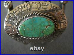 Old Pawn Native American Royston Turquoise 3-Stone Sterling Silver Cuff Bracelet