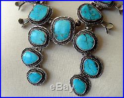 Old Pawn Native American Sterling Silver &Blue Turquoise Squash Blossom Necklace