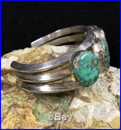 Old Pawn Native American Sterling Silver & Morenci Turquoise Cuff Bracelet 89.6g