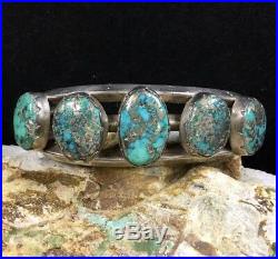 Old Pawn Native American Sterling Silver & Morenci Turquoise Cuff Bracelet 89.6g