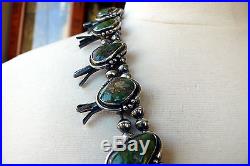 Old Pawn Native American Sterling Silver Squash Blossom Necklace Green Turquoise