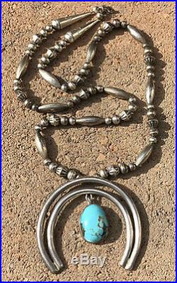 Old Pawn Native American Sterling Silver Turquoise Squash Blossom Naja Necklace