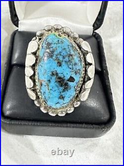 Old Pawn Natural Kingman Turquoise & Sterling Silver Ring Size 10