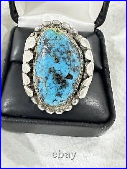 Old Pawn Natural Kingman Turquoise & Sterling Silver Ring Size 10