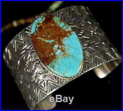 Old Pawn Natural Large Slab Kingman Turquoise Sterling Hallmarked CUFF Bracelet
