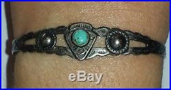 Old Pawn NavajoFred Harvey Era Turquoise & Sterling Silver Cuff BraceletSigned