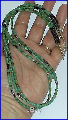 Old Pawn Navajo 3 Strand Kingman Turquoise & Sterling Silver Heishi Necklace24