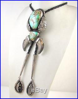 Old Pawn Navajo 925 Sterling Silver Gem Royston Turquoise Badger Claw Bolo Tie J