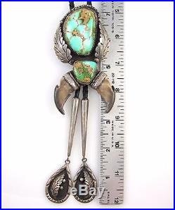 Old Pawn Navajo 925 Sterling Silver Gem Royston Turquoise Badger Claw Bolo Tie J