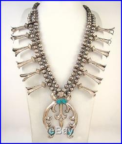 Old Pawn Navajo 925 Sterling Silver Turquoise 2 Strand Squash Blossom Necklace J