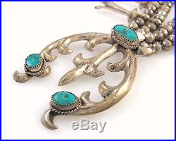 Old Pawn Navajo 925 Sterling Silver Turquoise 2 Strand Squash Blossom Necklace J