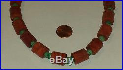 Old Pawn Navajo Coral, Turquoise & Sterling Silver Heishi Necklace 74.3GSigned