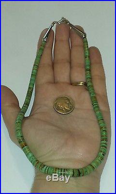 Old Pawn Navajo Graduated Royston Turquoise & Sterling Silver Heishi Necklace