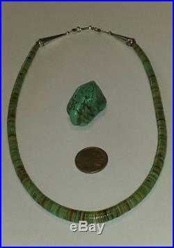 Old Pawn Navajo Graduated Royston Turquoise & Sterling Silver Heishi Necklace