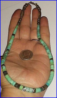 Old Pawn Navajo Graduated Turquoise & Sterling Silver Heishi Necklace 16.5L