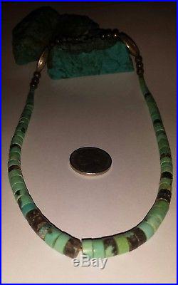 Old Pawn Navajo Graduated Turquoise & Sterling Silver Heishi Necklace 16.5L