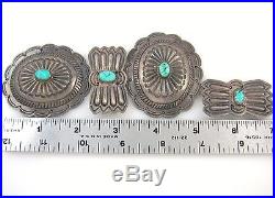 Old Pawn Navajo Hand Stamped Sterling Silver Carved Turquoise Concho Belt Set J