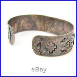 Old Pawn Navajo Hand Stamped Sterling Silver Turquoise Cuff Bracelet G O
