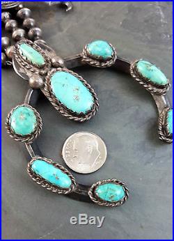 Old Pawn Navajo Handmade 925 Sterling Silver Turquoise Squash Blossom Necklace