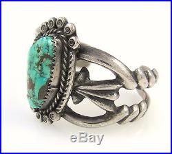 Old Pawn Navajo Handmade Solid 925 Sterling Silver Turquoise Cuff Bracelet J LX