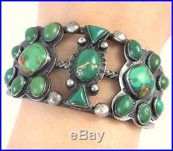 Old Pawn Navajo Handmade Stamped Sterling Silver Turquoise Cuff Bracelet J LX
