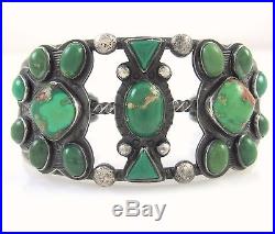 Old Pawn Navajo Handmade Stamped Sterling Silver Turquoise Cuff Bracelet J LX