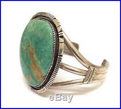 Old Pawn Navajo Handmade Sterling Silver Nevada Turquoise Bracelet Signed AM