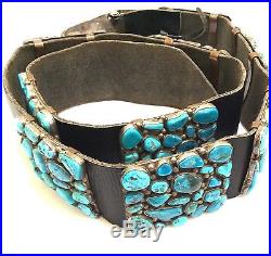 Old Pawn Navajo Handmade Sterling Silver Sleeping Beauty Turquoise Concho Belt