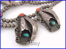 Old Pawn Navajo Handmade Sterling Silver Turquoise Coral Necklace 16.5 J TI