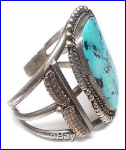 Old Pawn Navajo Handmade Sterling Silver Turquoise Large Bracelet