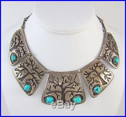 Old Pawn Navajo Handmade Sterling Silver & Turquoise Necklace Signed RT RS TX