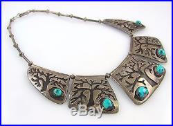 Old Pawn Navajo Handmade Sterling Silver & Turquoise Necklace Signed RT RS TX