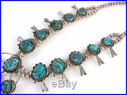 Old Pawn Navajo Handmade Sterling Silver & Turquoise Squash Blossom Necklace RS