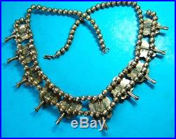 Old Pawn Navajo Heavy 152 gr Sterling Silver Turquoise Squash Blossom Necklace