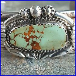 Old Pawn Navajo Signed Green Turquoise Sterling Silver Cuff Bracelet 7 43g#2716