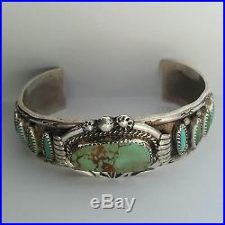 Old Pawn Navajo Signed Green Turquoise Sterling Silver Cuff Bracelet 7 43g#2716