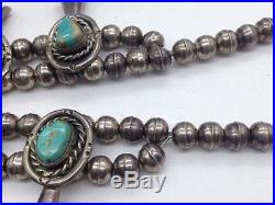 Old Pawn Navajo Signed LR Sterling Silver Turquoise Squash Blossom Necklace REE