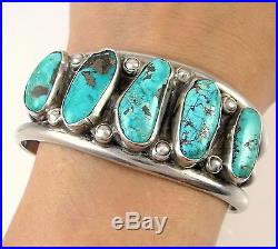 Old Pawn Navajo Solid 925 Sterling Silver Morenci Turuoise Cuff Bracelet J LO