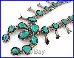 Old Pawn Navajo Sterling SIlver & Turquoise Squash Blossom Necklace RS RI