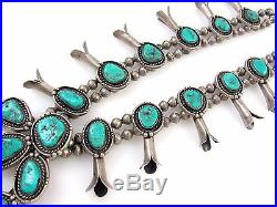 Old Pawn Navajo Sterling SIlver & Turquoise Squash Blossom Necklace RS RI