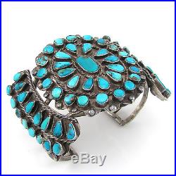 Old Pawn Navajo Sterling Silver Petit Point Turquoise Cluster Cuff Bracelet G AA